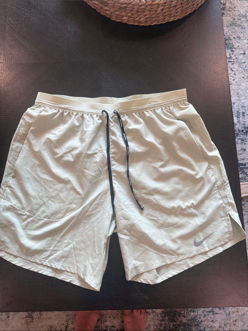 Nike Men's Light Beige Athletic Shorts with Black Drawstring